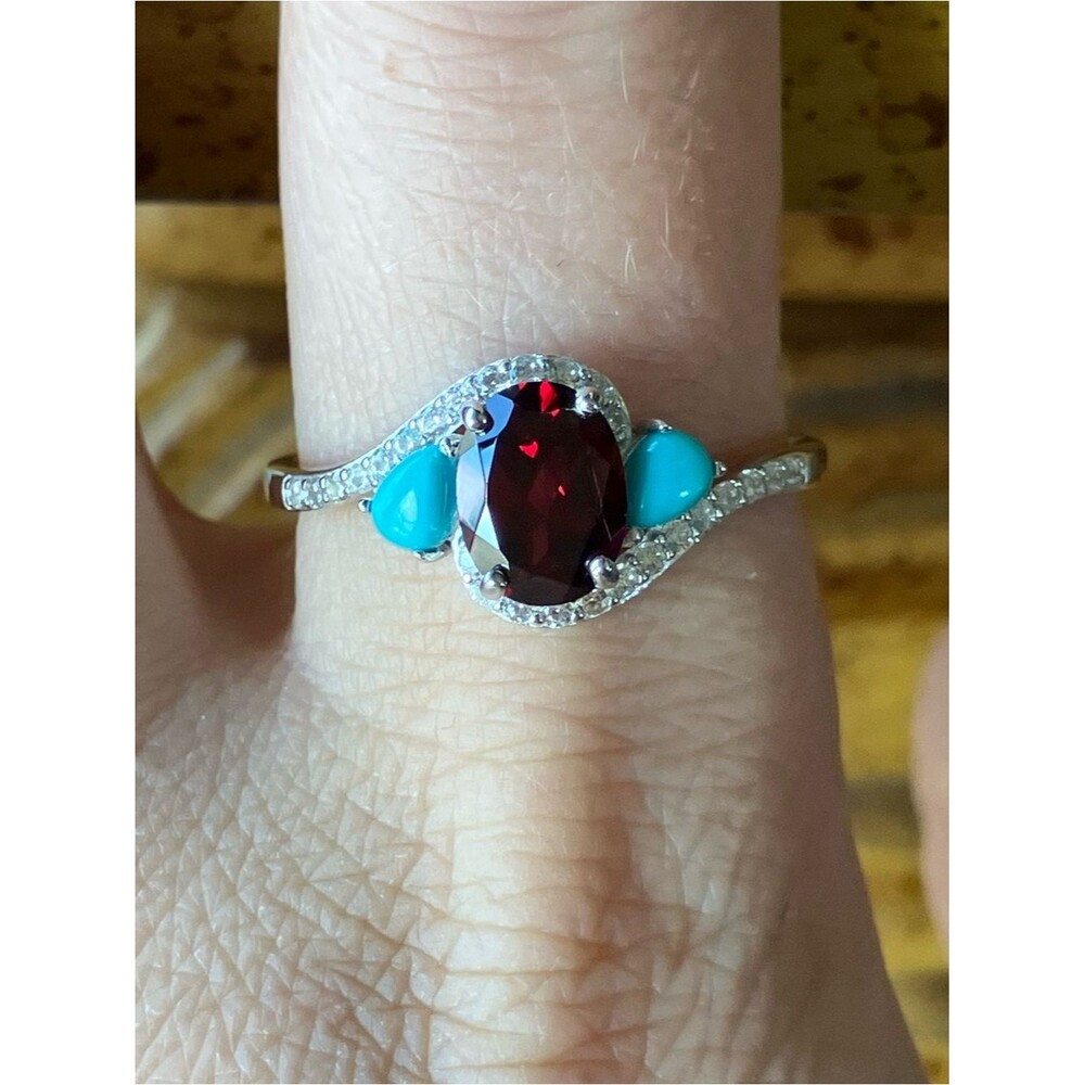 Rhodolite Garnet Sleeping Beauty Turquoise Sterling Silver Ring Size 10